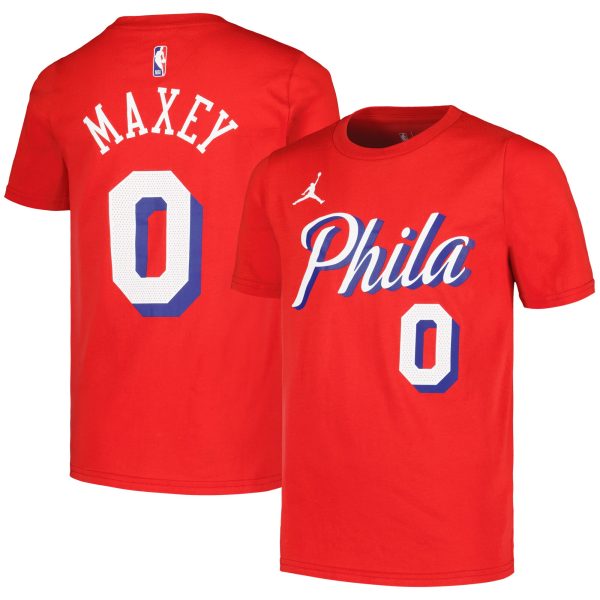 youth philadelphia 76ers tyrese maxey jordan brand red name  number statement t-shirt – Genuine NBA Hats & Jerseys for Fans