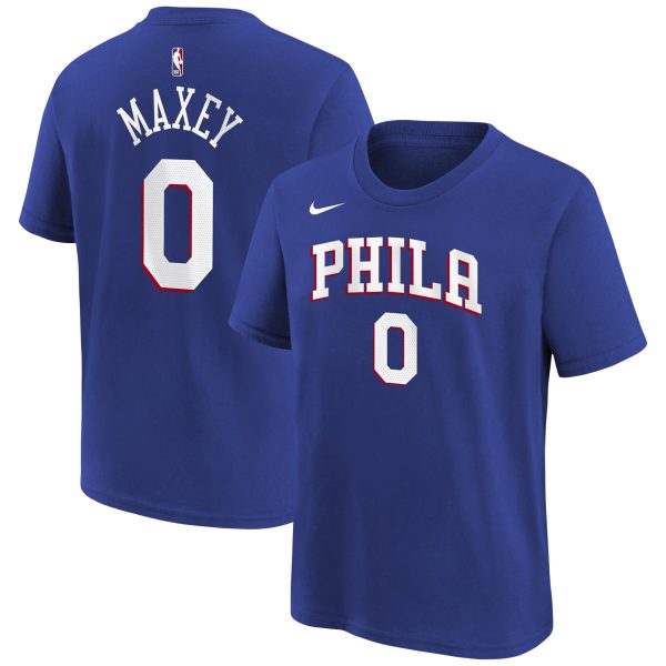 youth philadelphia 76ers tyrese maxey royal icon name  number t-shirt – Genuine NBA Hats & Jerseys for Fans