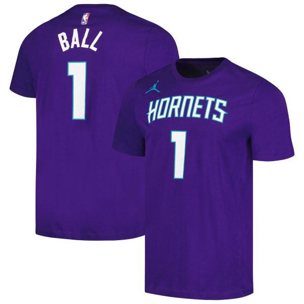 mens charlotte hornets lamelo ball jordan brand purple 202223 statement edition name  number t-shirt – Genuine NBA Hats & Jerseys for Fans