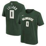 youth milwaukee bucks damian lillard nike hunter green icon name  number t-shirt – Genuine NBA Hats & Jerseys for Fans