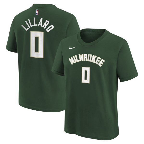 youth milwaukee bucks damian lillard nike hunter green icon name  number t-shirt – Genuine NBA Hats & Jerseys for Fans