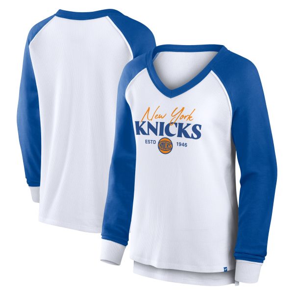 womens new york knicks fanatics white open lane waffle long sleeve v-neck t-shirt – Genuine NBA Hats & Jerseys for Fans