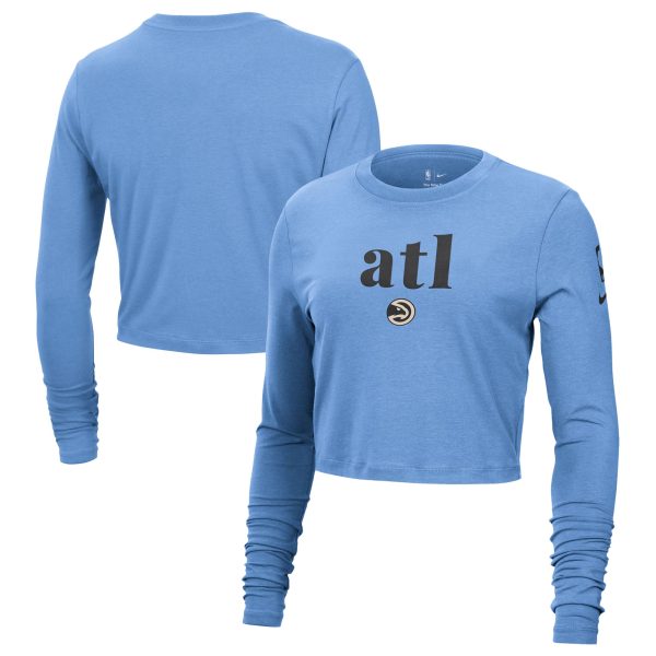 womens atlanta hawks nike light blue 202425 city edition essential logo slim fit long sleeve cropped t-shirt – Genuine NBA Hats & Jerseys for Fans
