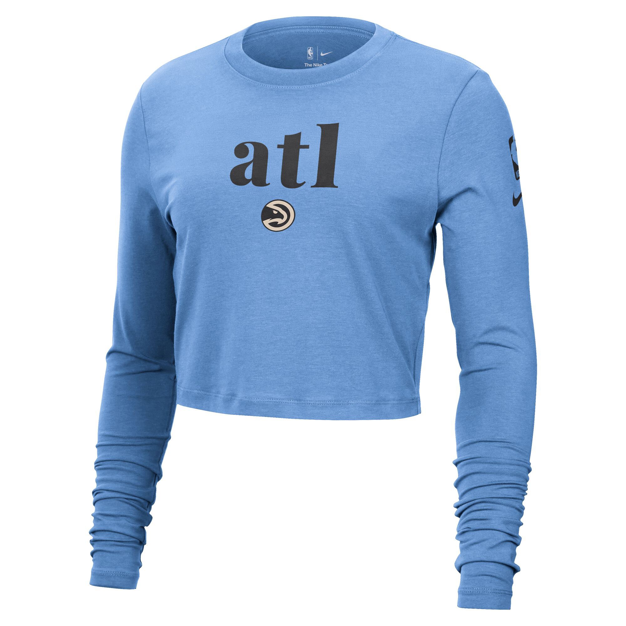 womens atlanta hawks nike light blue 202425 city edition essential logo slim fit long sleeve cropped t-shirt – Genuine NBA Hats & Jerseys for Fans