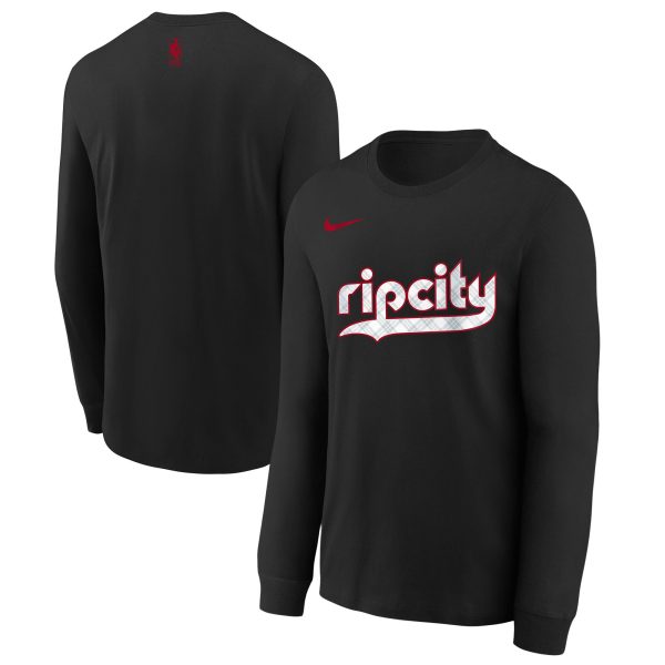 youth portland trail blazers nike black 202425 city edition wordmark performance long sleeve t-shirt – Genuine NBA Hats & Jerseys for Fans