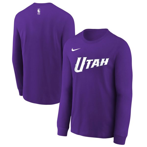 youth utah jazz nike purple 202425 city edition wordmark performance long sleeve t-shirt – Genuine NBA Hats & Jerseys for Fans