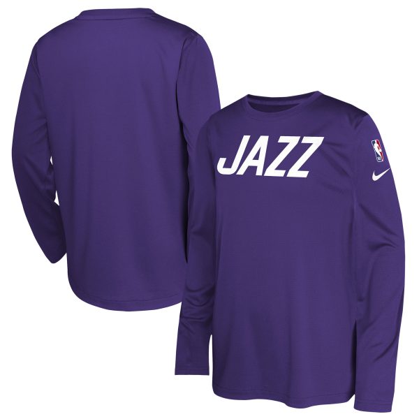 youth utah jazz nike purple 202425 city edition pregame performance long sleeve shooting t-shirt – Genuine NBA Hats & Jerseys for Fans
