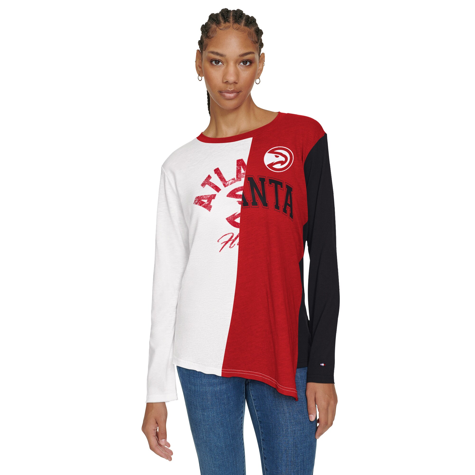 womens atlanta hawks tommy jeans whitered amelia color blocked long sleeve t-shirt – Genuine NBA Hats & Jerseys for Fans