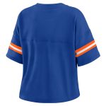 womens new york knicks wear by erin andrews blue color block boxy v-neck t-shirt – Genuine NBA Hats & Jerseys for Fans