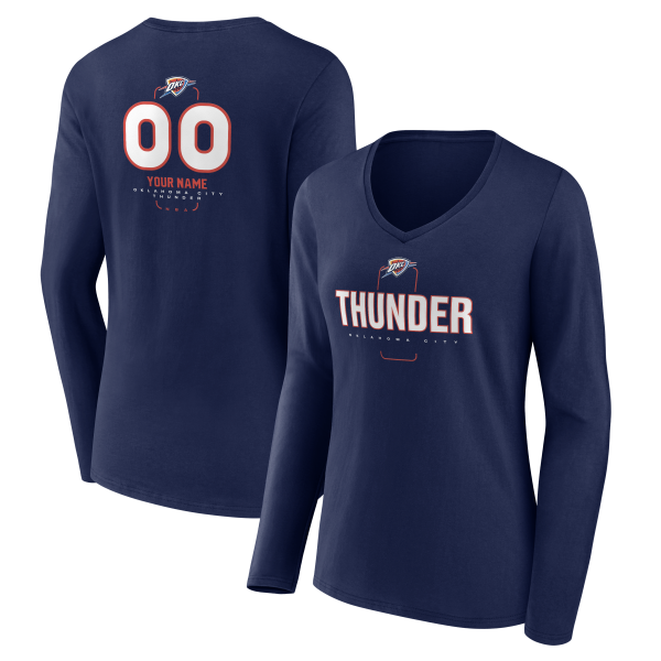 womens oklahoma city thunder navy personalized name  number midfielder long sleeve v-neck t-shirt – Genuine NBA Hats & Jerseys for Fans