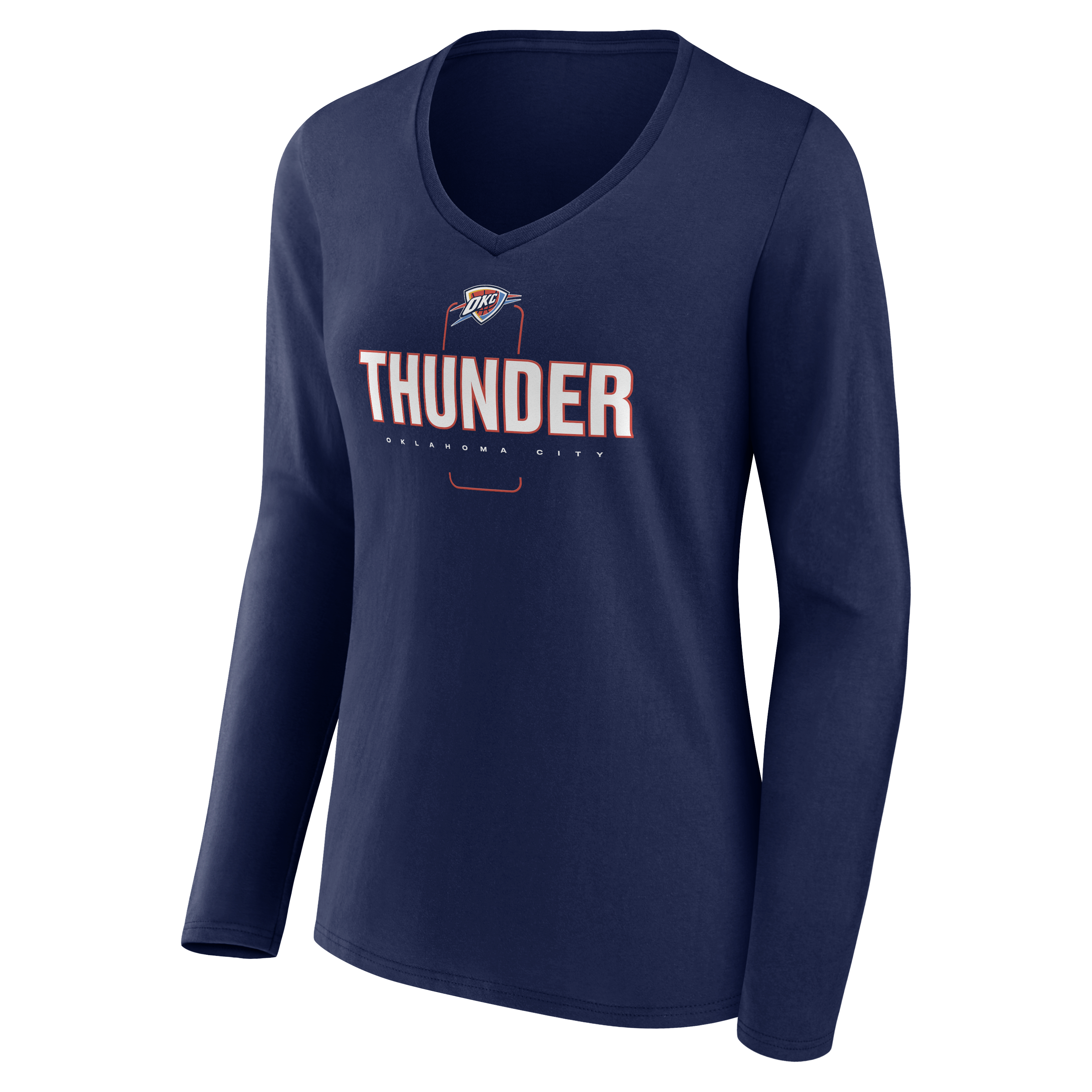 womens oklahoma city thunder navy personalized name  number midfielder long sleeve v-neck t-shirt – Genuine NBA Hats & Jerseys for Fans