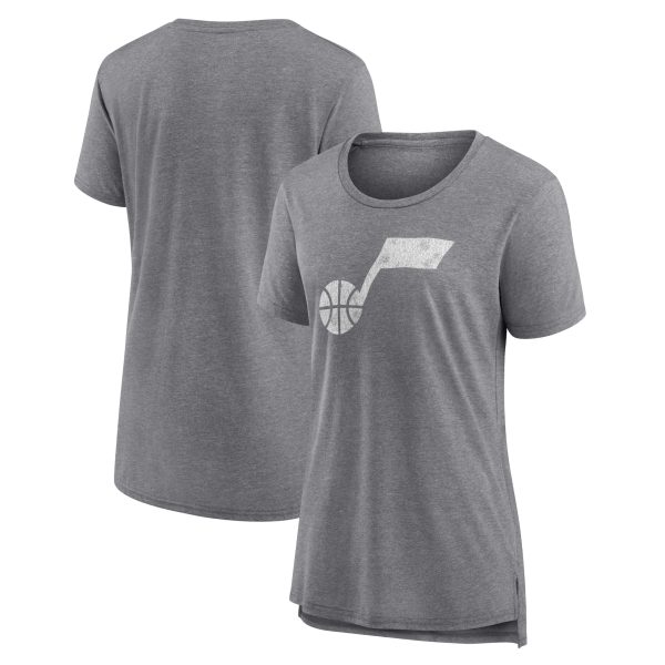 womens utah jazz gray distressed logo tri-blend t-shirt – Genuine NBA Hats & Jerseys for Fans