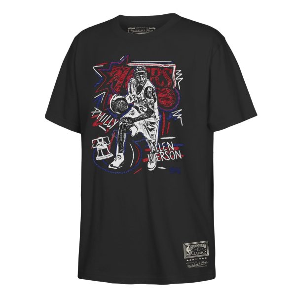 youth philadelphia 76ers allen iverson mitchell  ness black chalked up t-shirt – Genuine NBA Hats & Jerseys for Fans