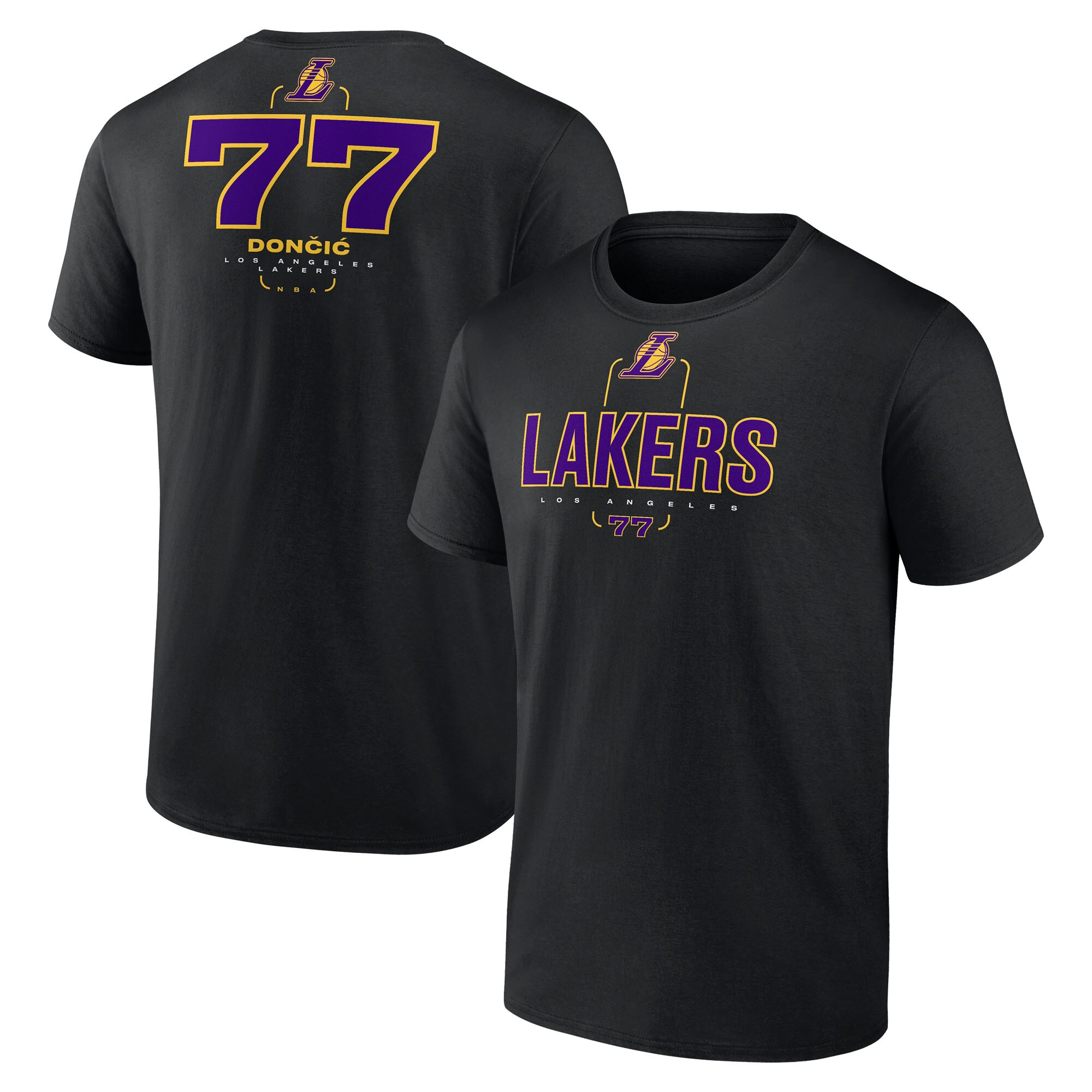 mens los angeles lakers luka dončić black behind the back name  number t-shirt – Genuine NBA Hats & Jerseys for Fans