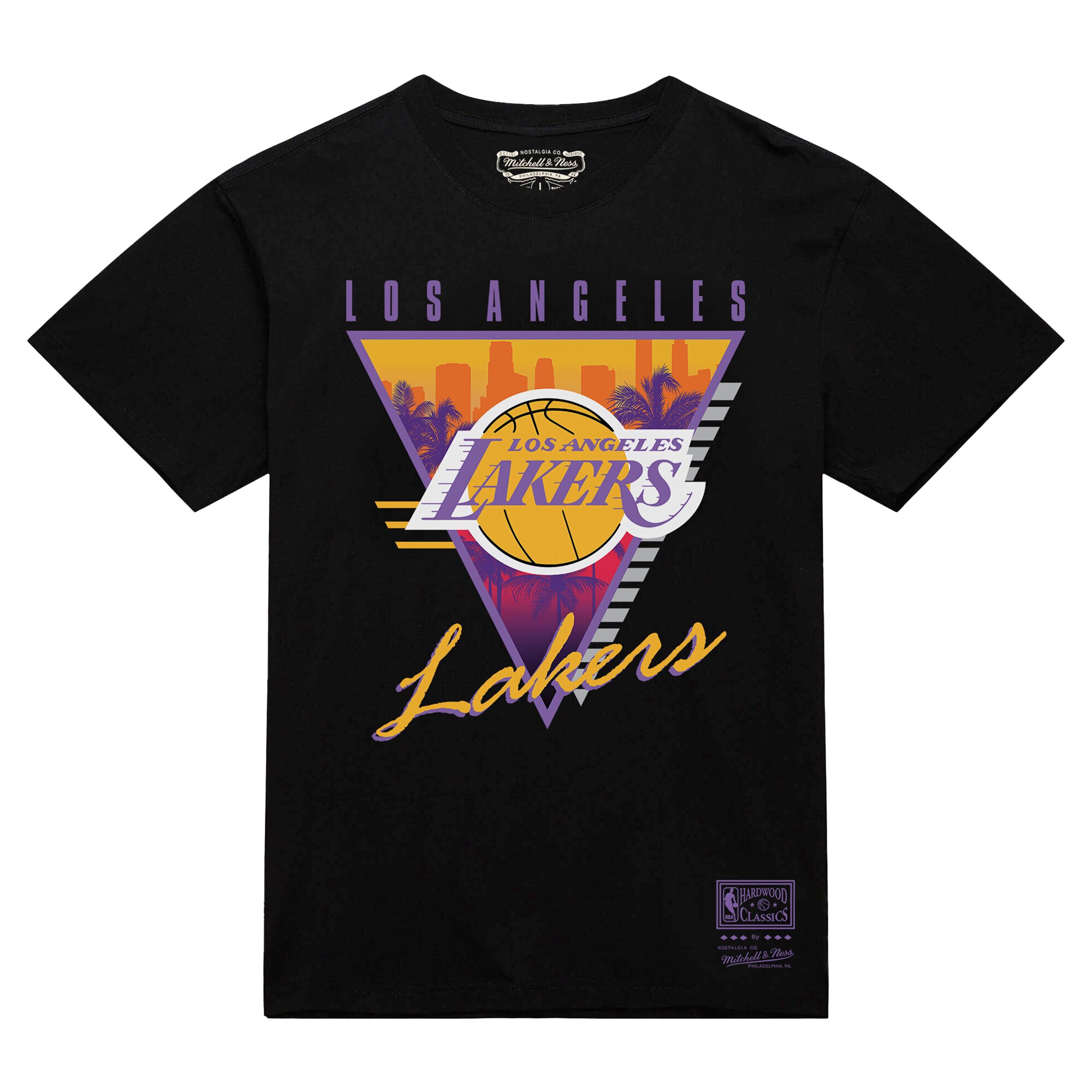 mens los angeles lakers mitchell  ness black worldwide collection tri-logo t-shirt – Genuine NBA Hats & Jerseys for Fans
