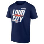 mens oklahoma city thunder navy 2025 nba playoffs loud city slogan t-shirt – Genuine NBA Hats & Jerseys for Fans