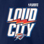 mens oklahoma city thunder navy 2025 nba playoffs loud city slogan t-shirt – Genuine NBA Hats & Jerseys for Fans