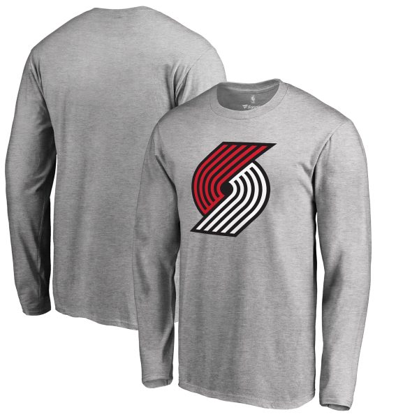 mens portland trail blazers heather gray primary logo long sleeve t-shirt – Genuine NBA Hats & Jerseys for Fans
