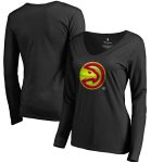 womens atlanta hawks black midnight mascot long sleeve v-neck t-shirt – Genuine NBA Hats & Jerseys for Fans