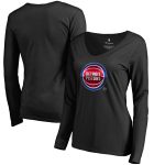 womens detroit pistons black midnight mascot long sleeve v-neck t-shirt – Genuine NBA Hats & Jerseys for Fans