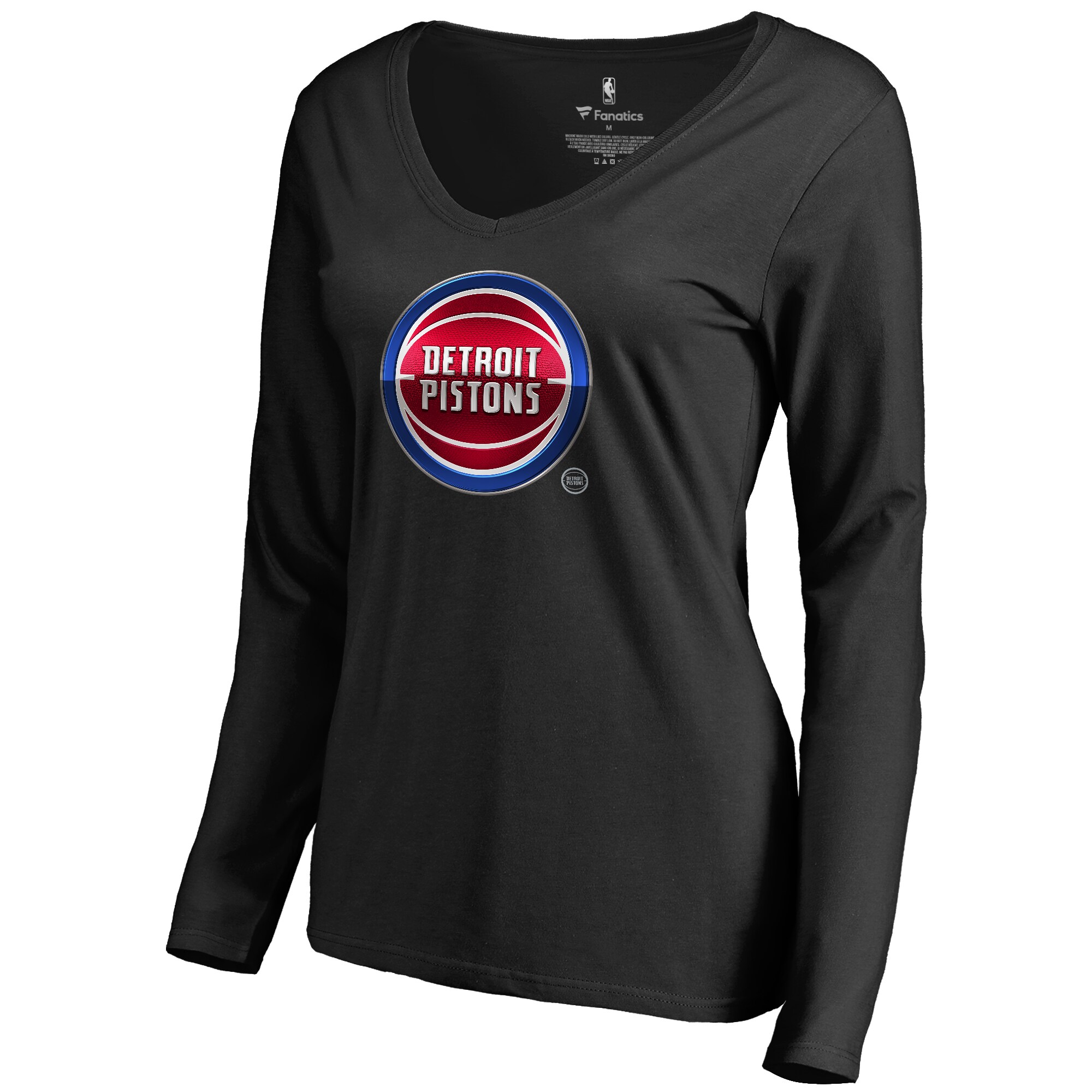 womens detroit pistons black midnight mascot long sleeve v-neck t-shirt – Genuine NBA Hats & Jerseys for Fans