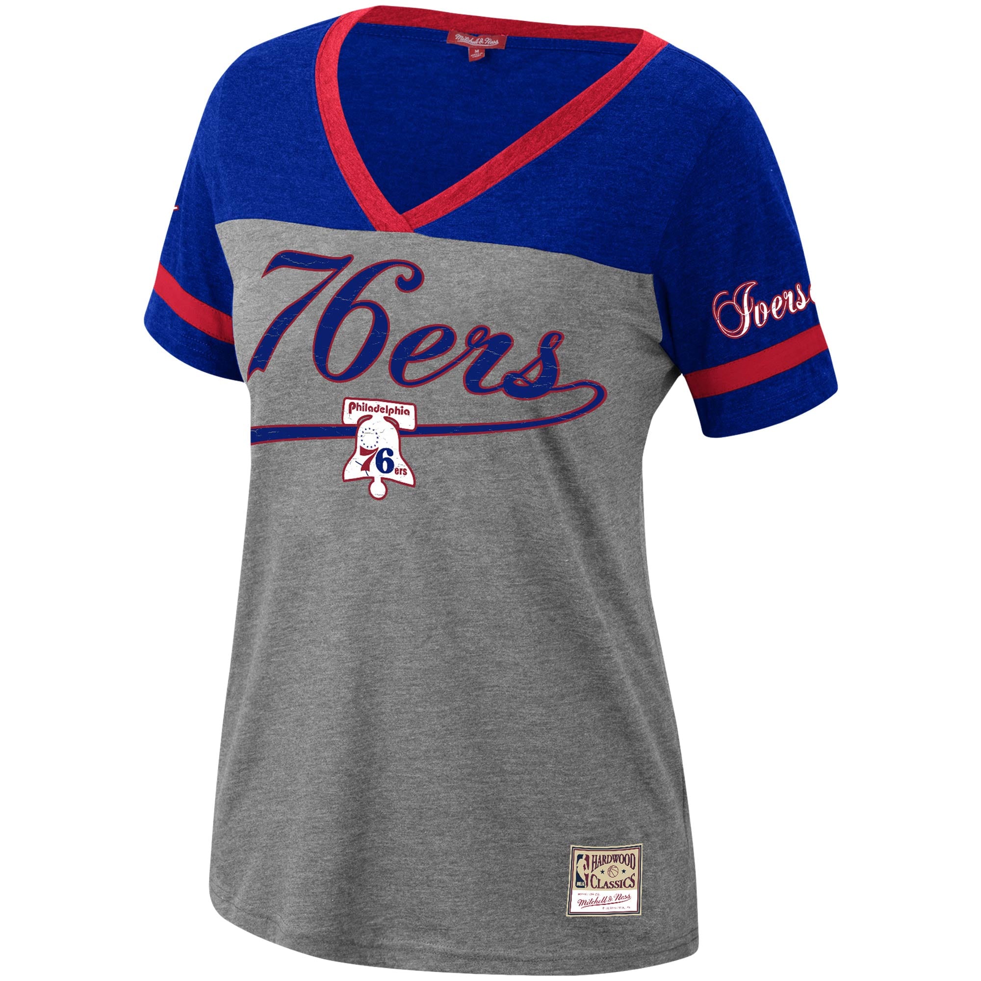 womens philadelphia 76ers allen iverson mitchell  ness heathered charcoal team captain v-neck t-shirt – Genuine NBA Hats & Jerseys for Fans