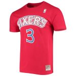 mens philadelphia 76ers allen iverson mitchell  ness red hardwood classics stitch name  number t-shirt – Genuine NBA Hats & Jerseys for Fans