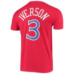 mens philadelphia 76ers allen iverson mitchell  ness red hardwood classics stitch name  number t-shirt – Genuine NBA Hats & Jerseys for Fans