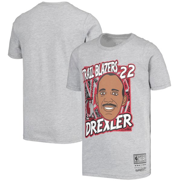 youth portland trail blazers clyde drexler mitchell  ness gray hardwood classics king of the court player t-shirt – Genuine NBA Hats & Jerseys for Fans