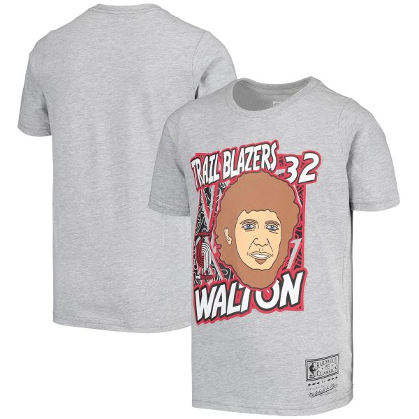 youth portland trail blazers bill walton mitchell  ness gray hardwood classics king of the court player t-shirt – Genuine NBA Hats & Jerseys for Fans