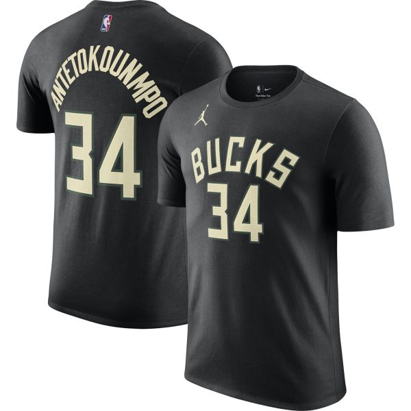 mens milwaukee bucks giannis antetokounmpo jordan brand black 202223 statement edition name  number t-shirt – Genuine NBA Hats & Jerseys for Fans