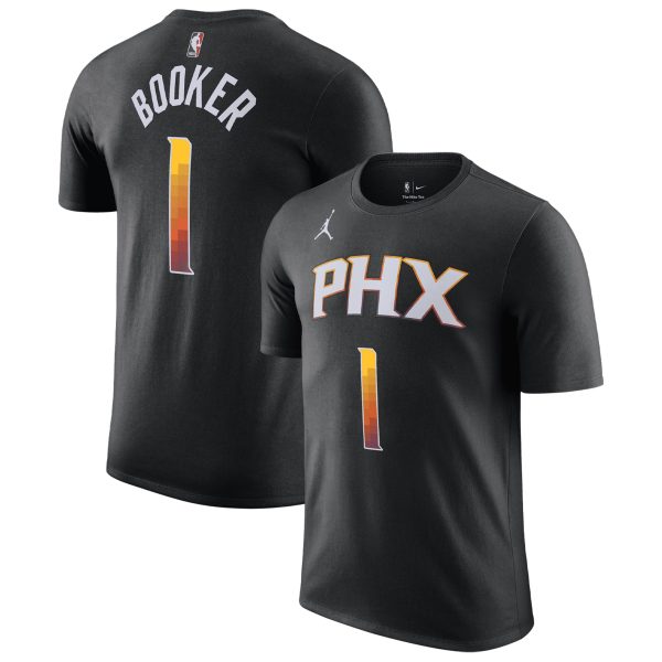 mens phoenix suns devin booker jordan brand black 202223 statement edition name  number t-shirt – Genuine NBA Hats & Jerseys for Fans