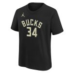 youth milwaukee bucks giannis antetokounmpo jordan brand black statement edition name  number player t-shirt – Genuine NBA Hats & Jerseys for Fans