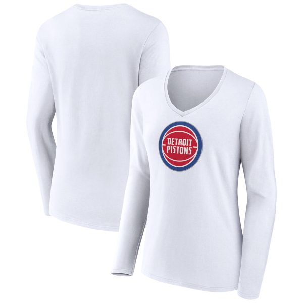 womens detroit pistons white logo long sleeve v-neck t-shirt – Genuine NBA Hats & Jerseys for Fans