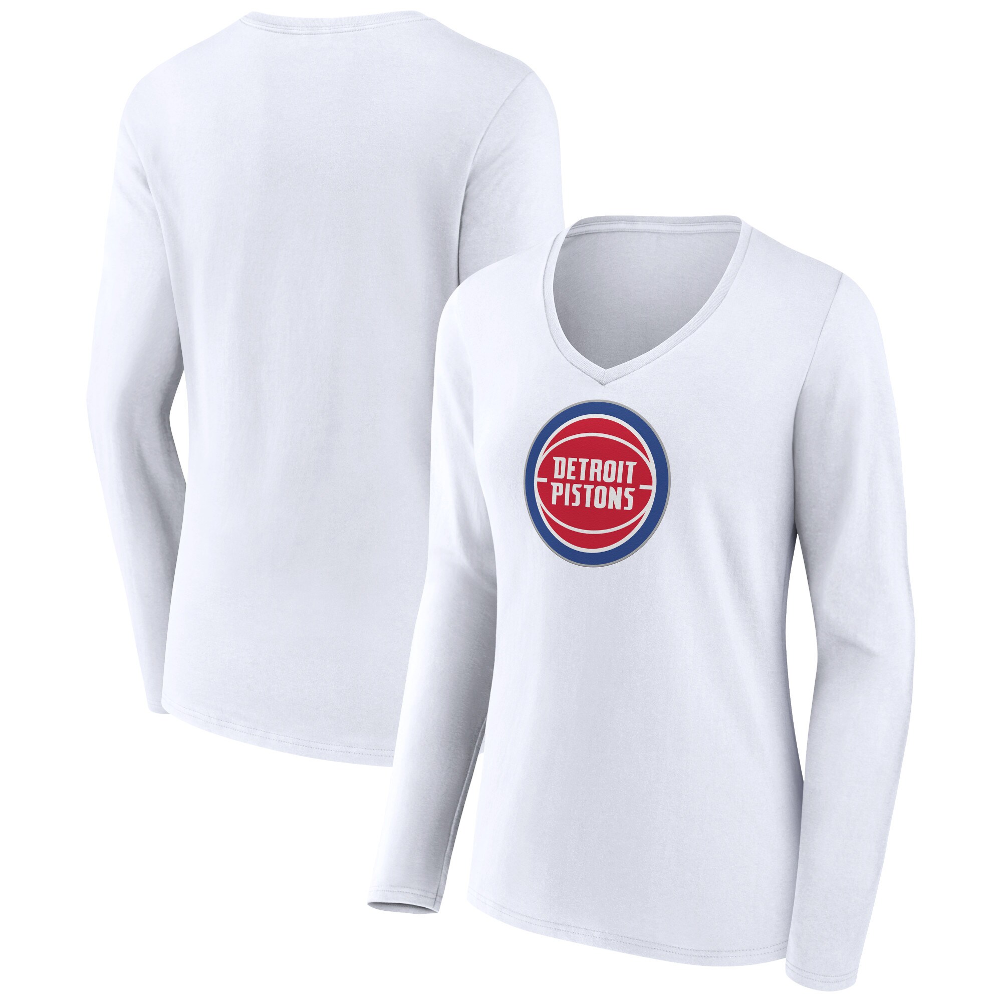 womens detroit pistons white logo long sleeve v-neck t-shirt – Genuine NBA Hats & Jerseys for Fans