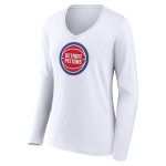 womens detroit pistons white logo long sleeve v-neck t-shirt – Genuine NBA Hats & Jerseys for Fans