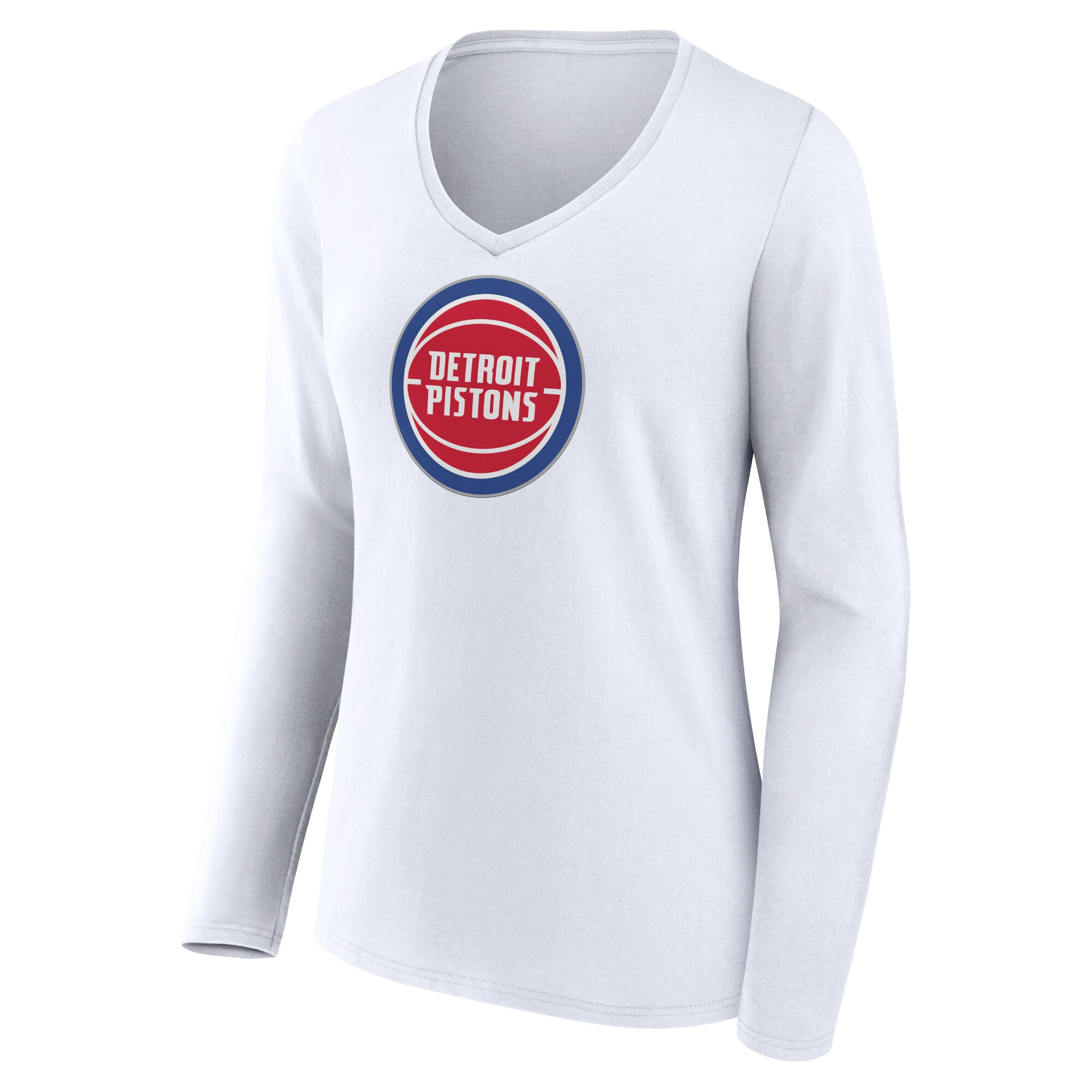 womens detroit pistons white logo long sleeve v-neck t-shirt – Genuine NBA Hats & Jerseys for Fans