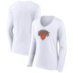 womens new york knicks white logo long sleeve v-neck t-shirt – Genuine NBA Hats & Jerseys for Fans