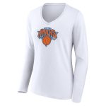 womens new york knicks white logo long sleeve v-neck t-shirt – Genuine NBA Hats & Jerseys for Fans