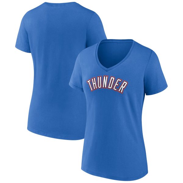 womens oklahoma city thunder blue wordmark v-neck t-shirt – Genuine NBA Hats & Jerseys for Fans