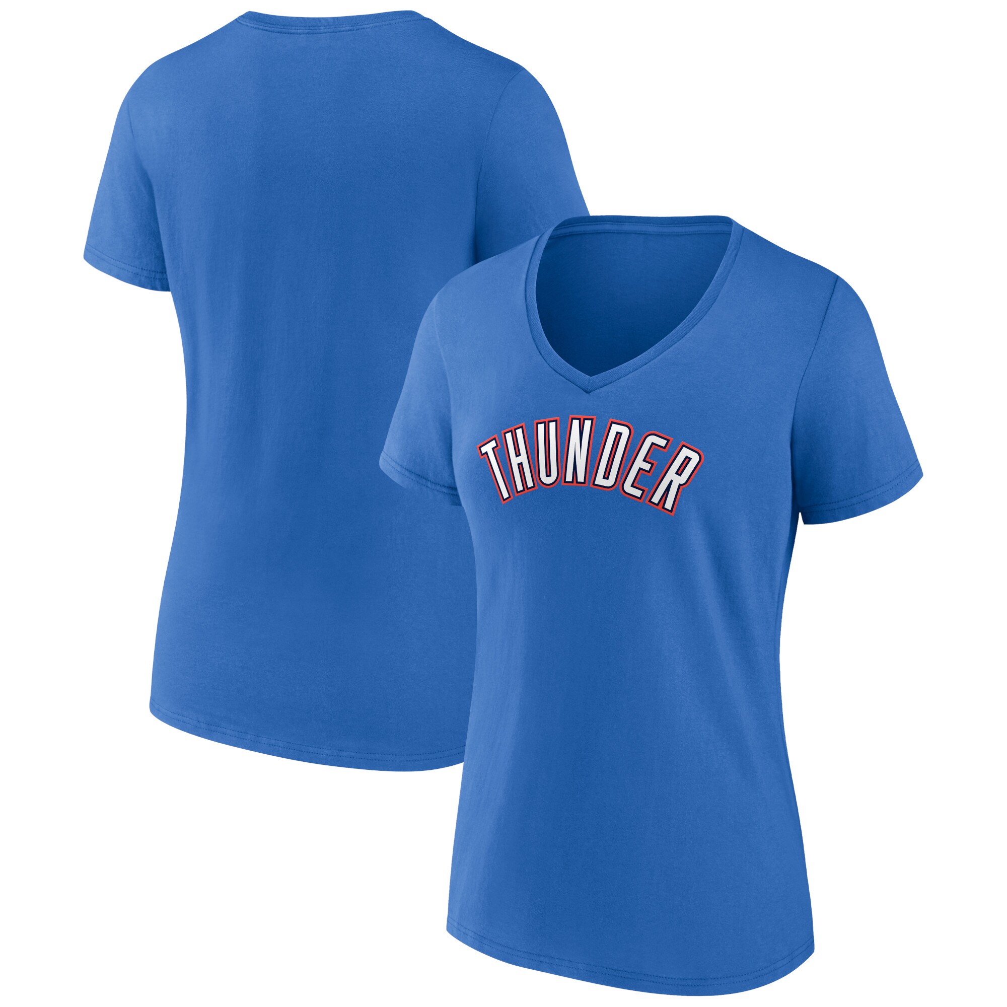 womens oklahoma city thunder blue wordmark v-neck t-shirt – Genuine NBA Hats & Jerseys for Fans