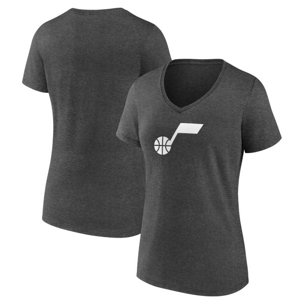 womens utah jazz charcoal logo v-neck t-shirt – Genuine NBA Hats & Jerseys for Fans