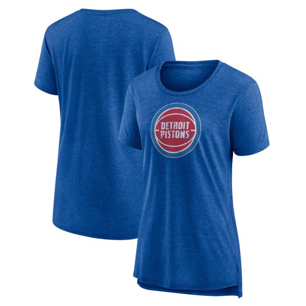 womens detroit pistons heather blue distressed logo tri-blend t-shirt – Genuine NBA Hats & Jerseys for Fans