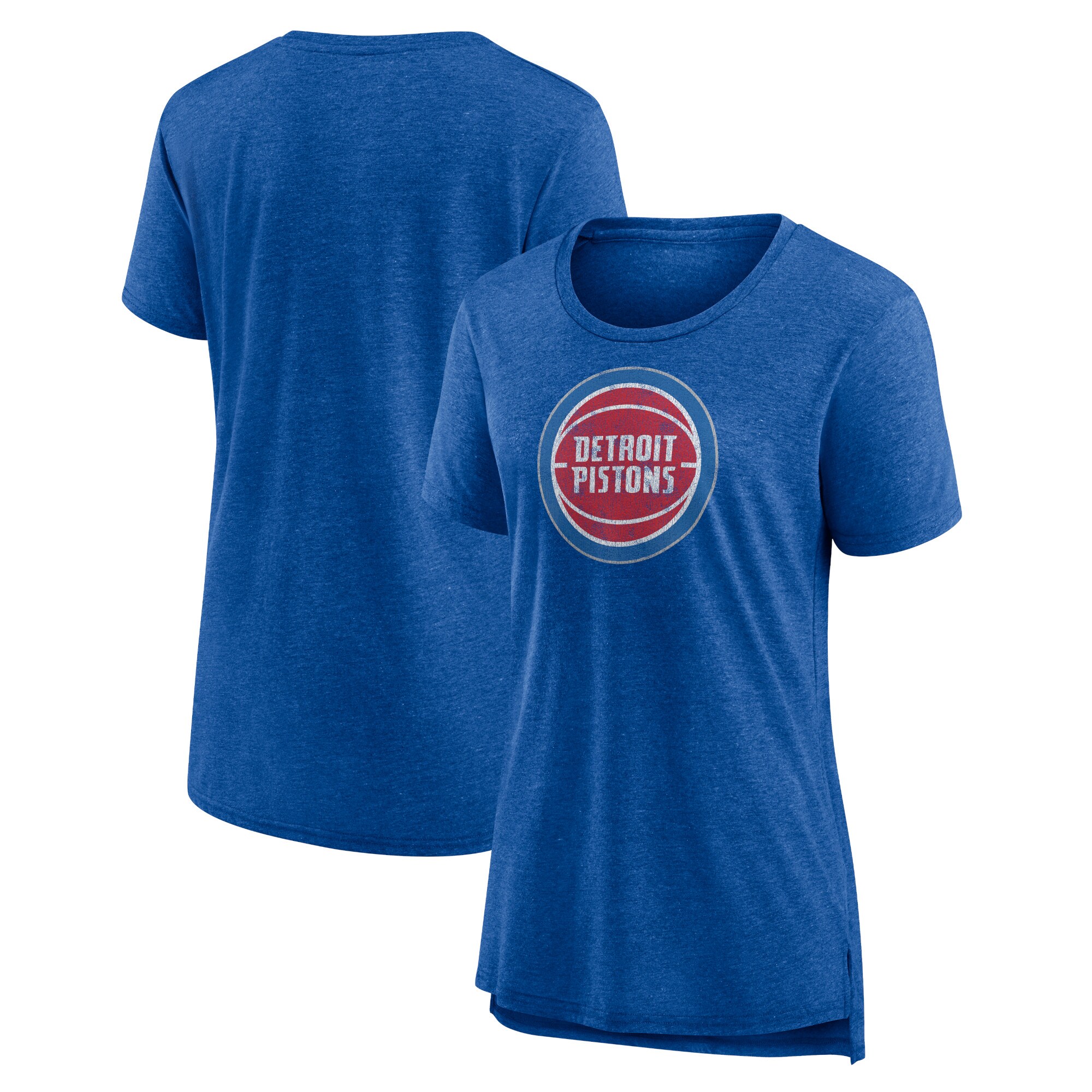 womens detroit pistons heather blue distressed logo tri-blend t-shirt – Genuine NBA Hats & Jerseys for Fans