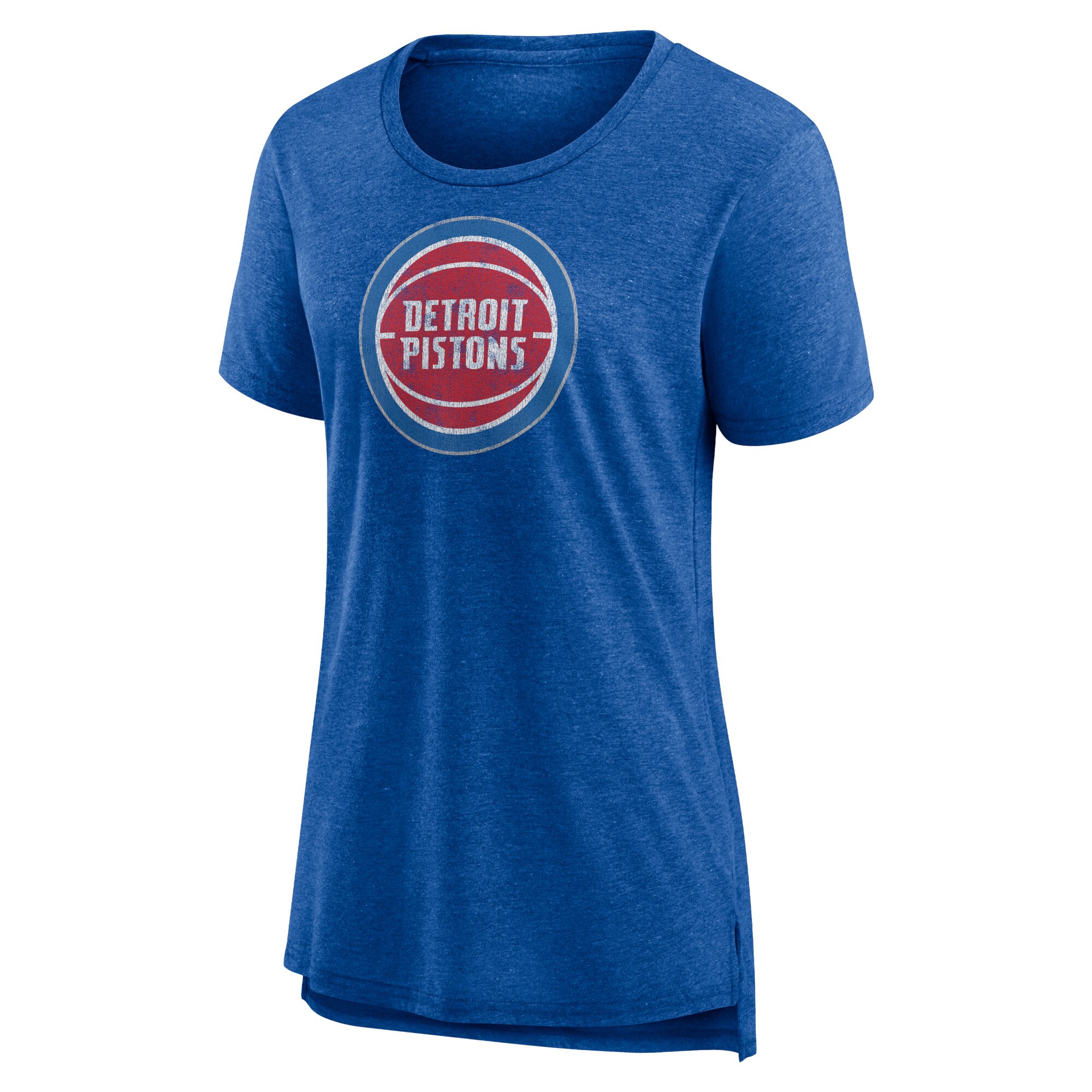 womens detroit pistons heather blue distressed logo tri-blend t-shirt – Genuine NBA Hats & Jerseys for Fans