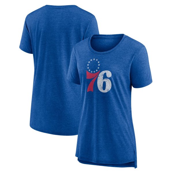 womens philadelphia 76ers heather royal distressed logo tri-blend t-shirt – Genuine NBA Hats & Jerseys for Fans
