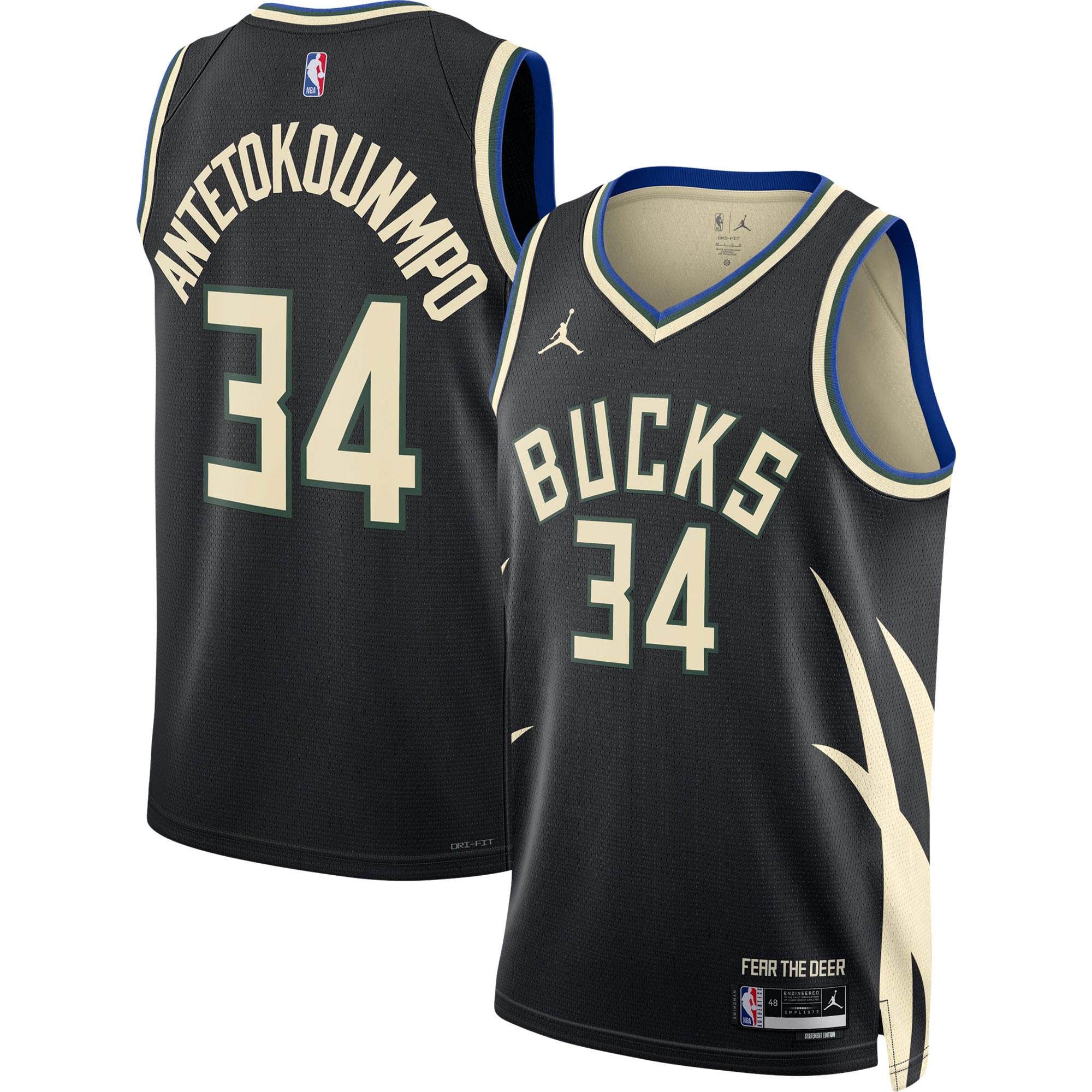 unisex milwaukee bucks giannis antetokounmpo jordan brand black swingman jersey - statement edition