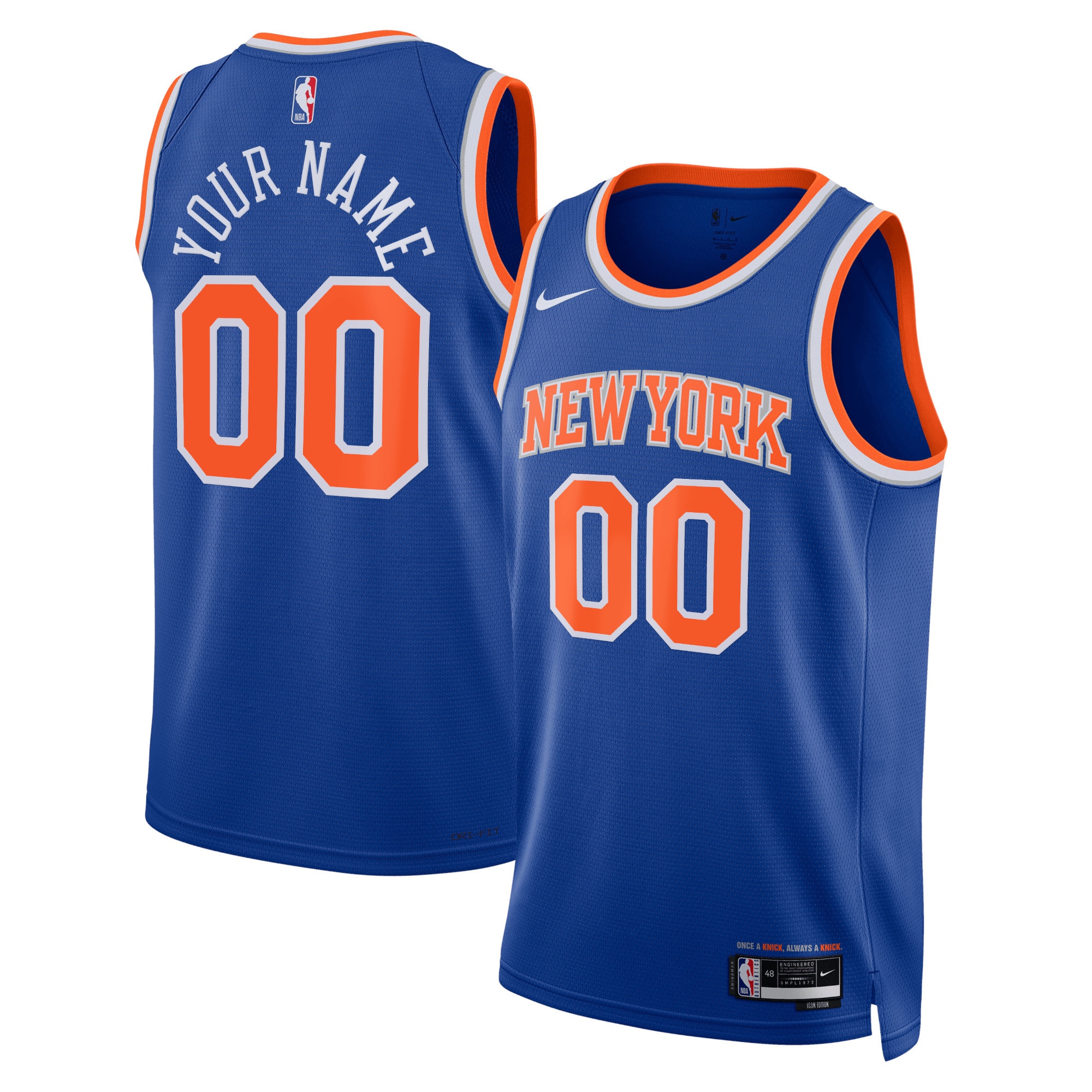 unisex new york knicks nike blue swingman custom jersey - icon edition