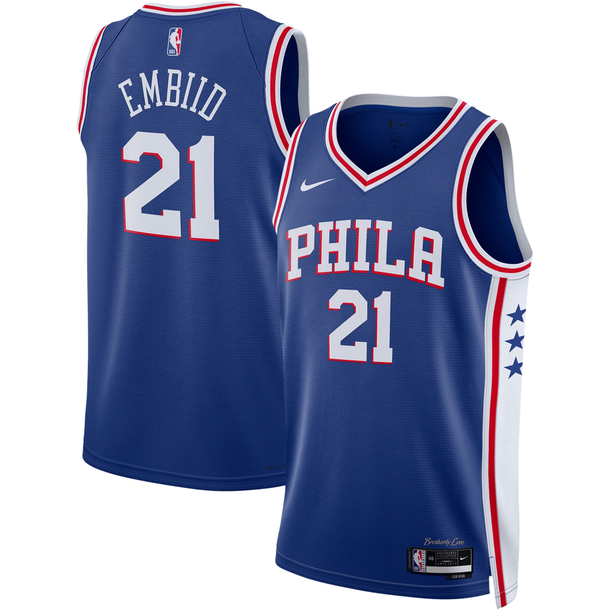 unisex philadelphia 76ers joel embiid nike royal swingman jersey - icon edition