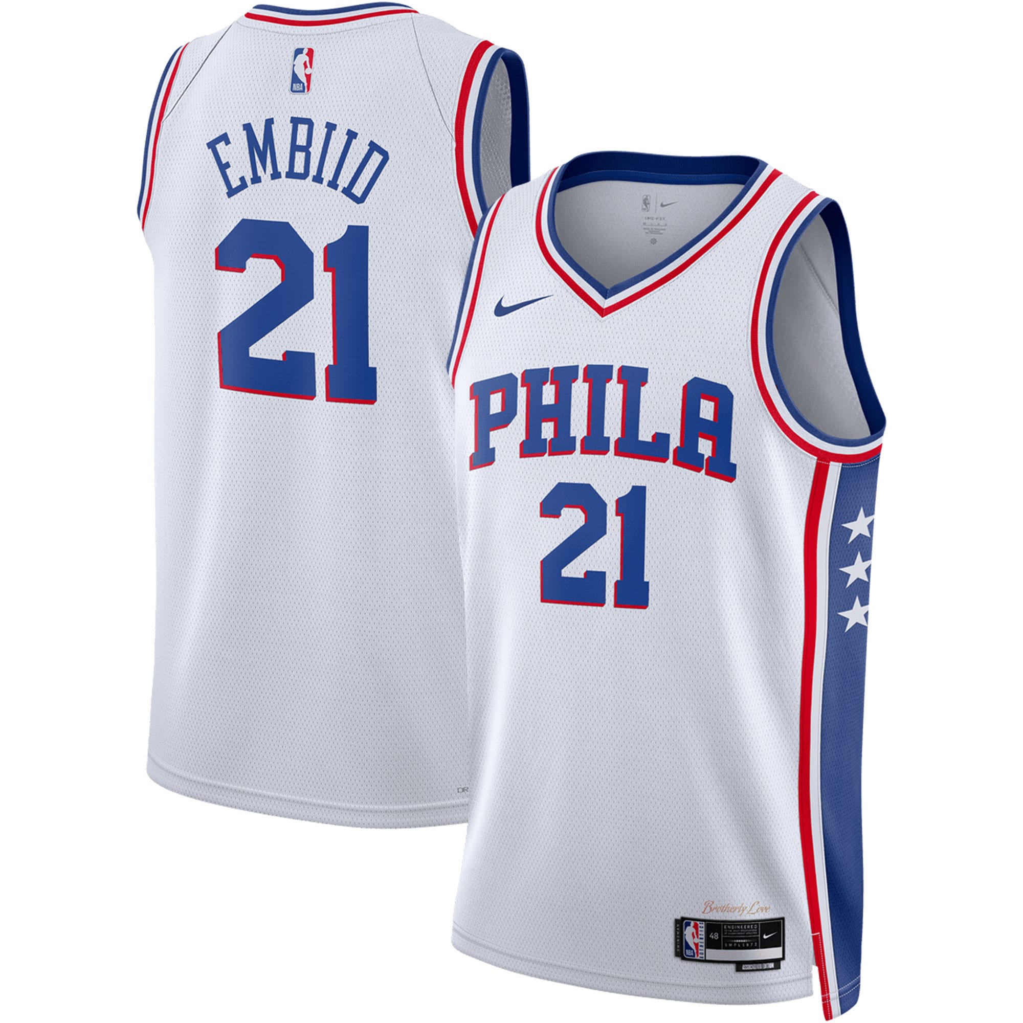 unisex philadelphia 76ers joel embiid nike white swingman jersey - association edition